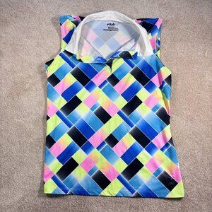 FILA Women’s Medium Sleeveless Polo Shirt Colorful Pattern Golf Tennis Top